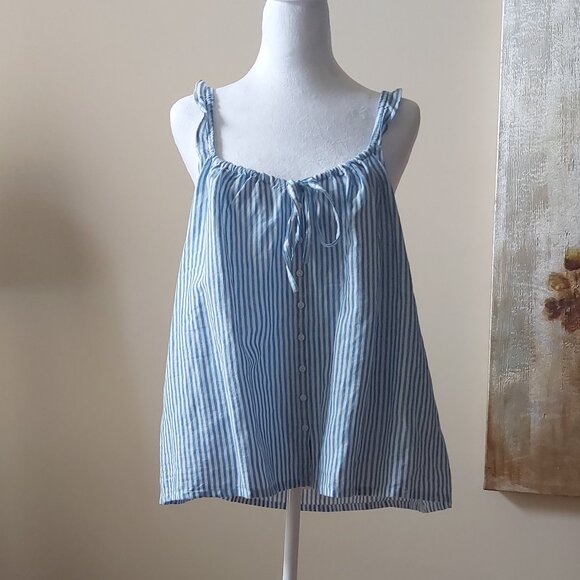 NWOT J. Crew Blue & White Stripped Linen-cotton Blend Camisole Sz L - Picture 1 of 6